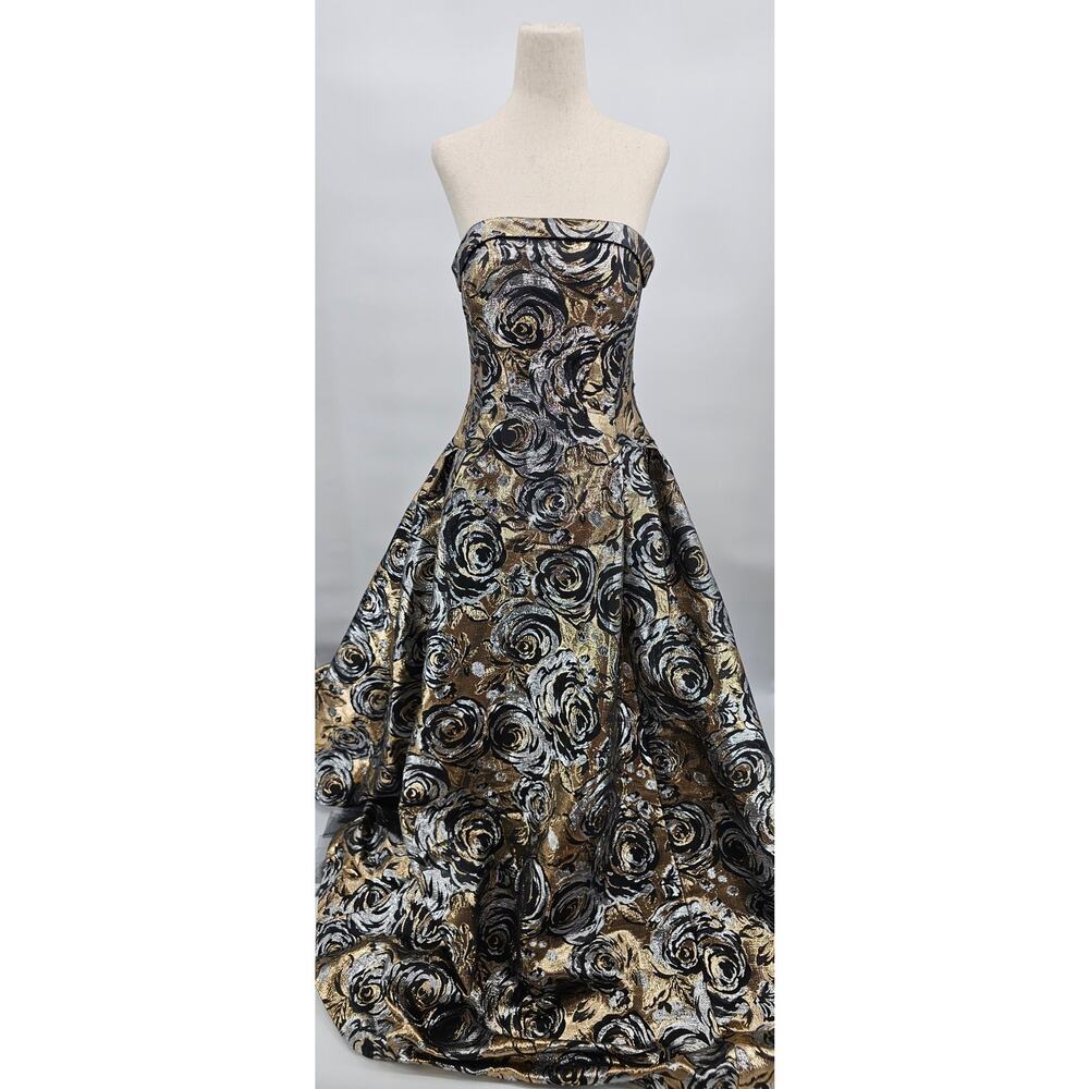Mac Duggal Women's Size 6 Black & Metallic Strapless Floral Formal Gown 30451D - Picture 3 of 11